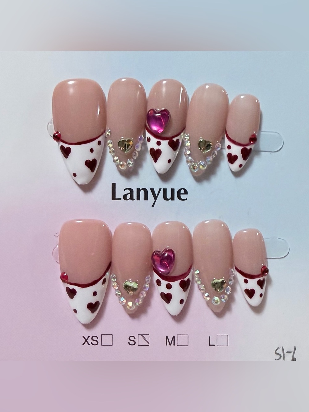 Heart Accent Nude & White Nail Set